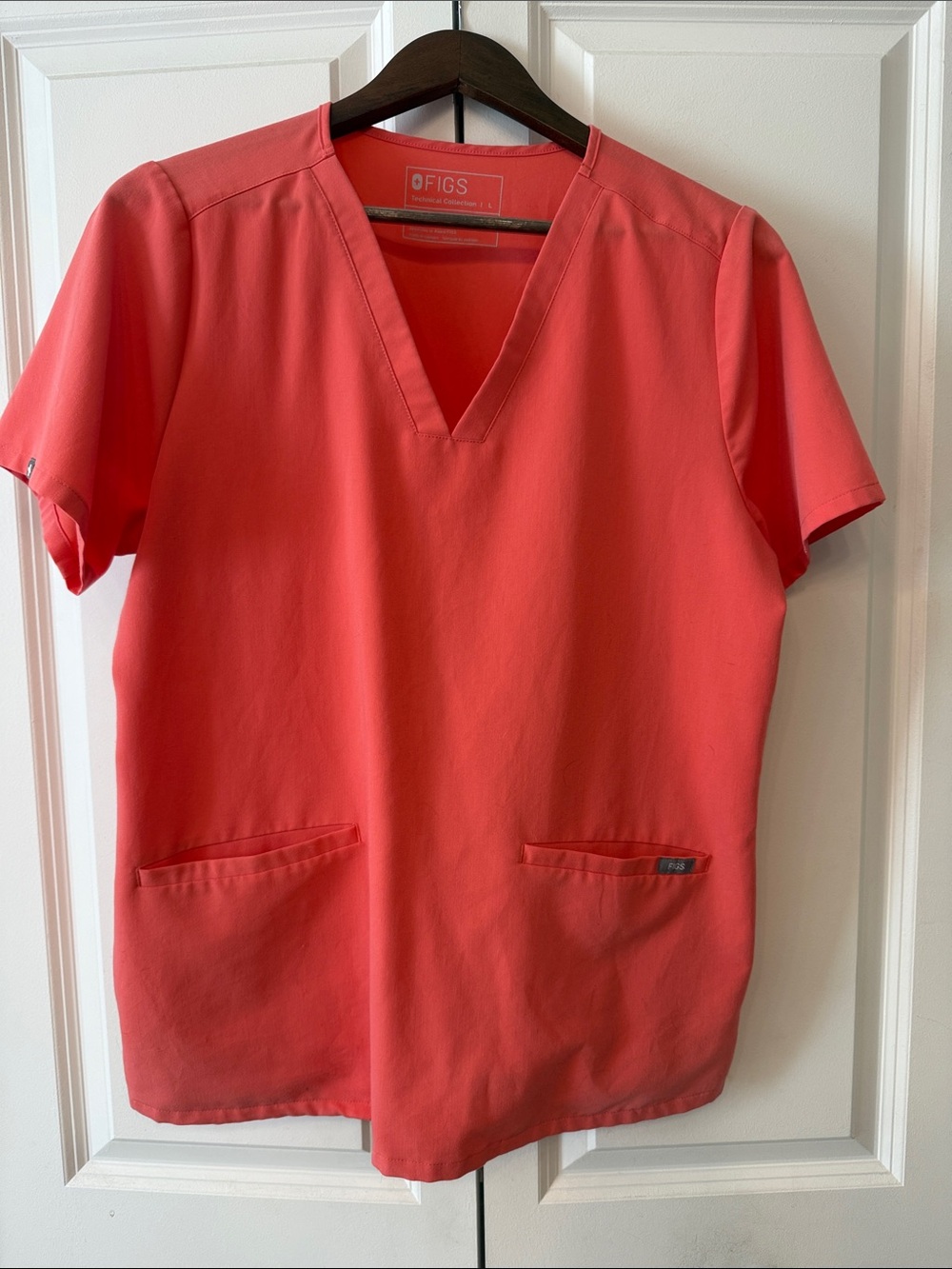 Set of Figs Short Sleeve V-Neck Scrub Top and pants in Coral Pink